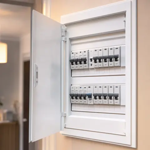 Tableau électrique d'appartement ouvert pour un diagnostic de panne